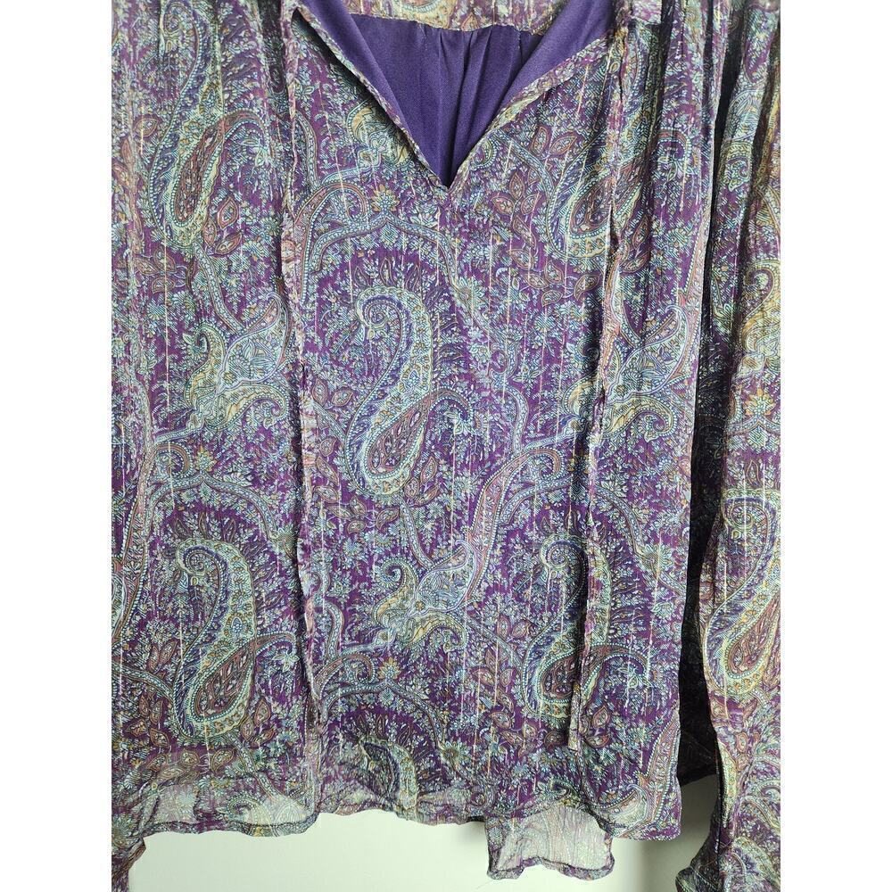BOG Collective Band of Gypsies sheer ruffle sleeve shirt sz L Paisley metallic - Picture 2 of 9